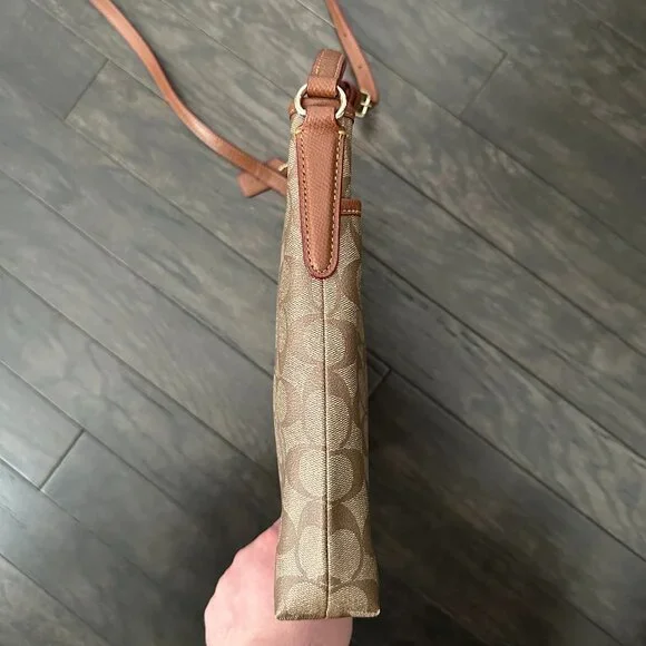 Coach Signature C File Khaki & Brown Canvas Crossbody Bag - Picture 7 of 12